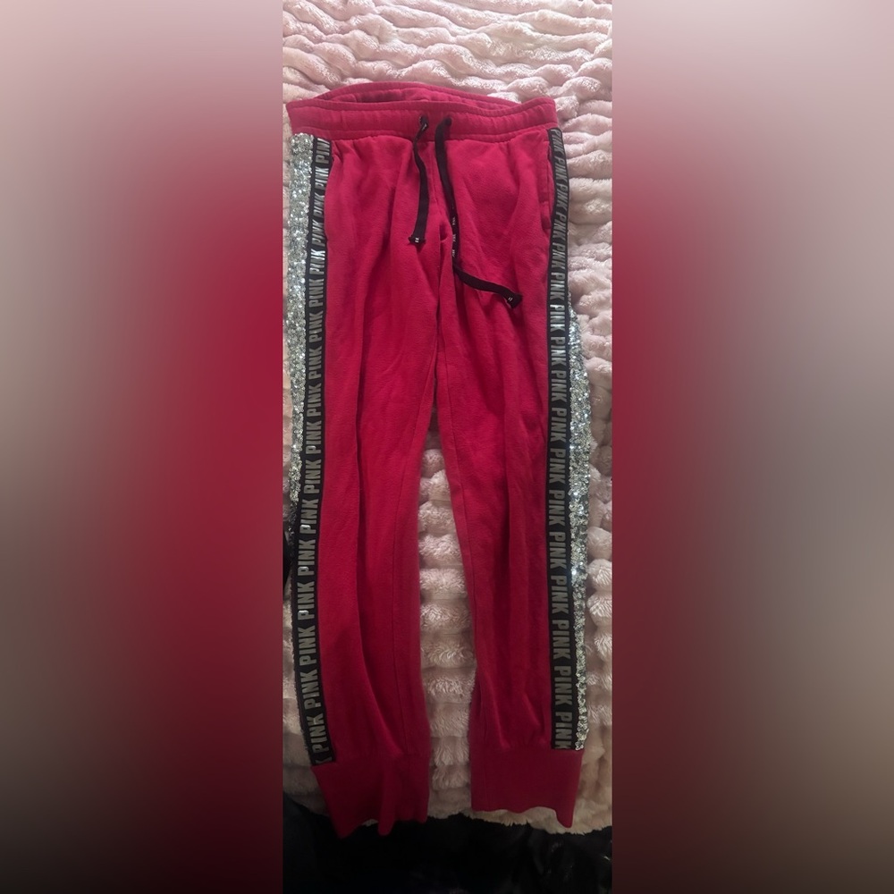 PINK Victoria's Secret Red Joggers with Sequin Accents Y2k
